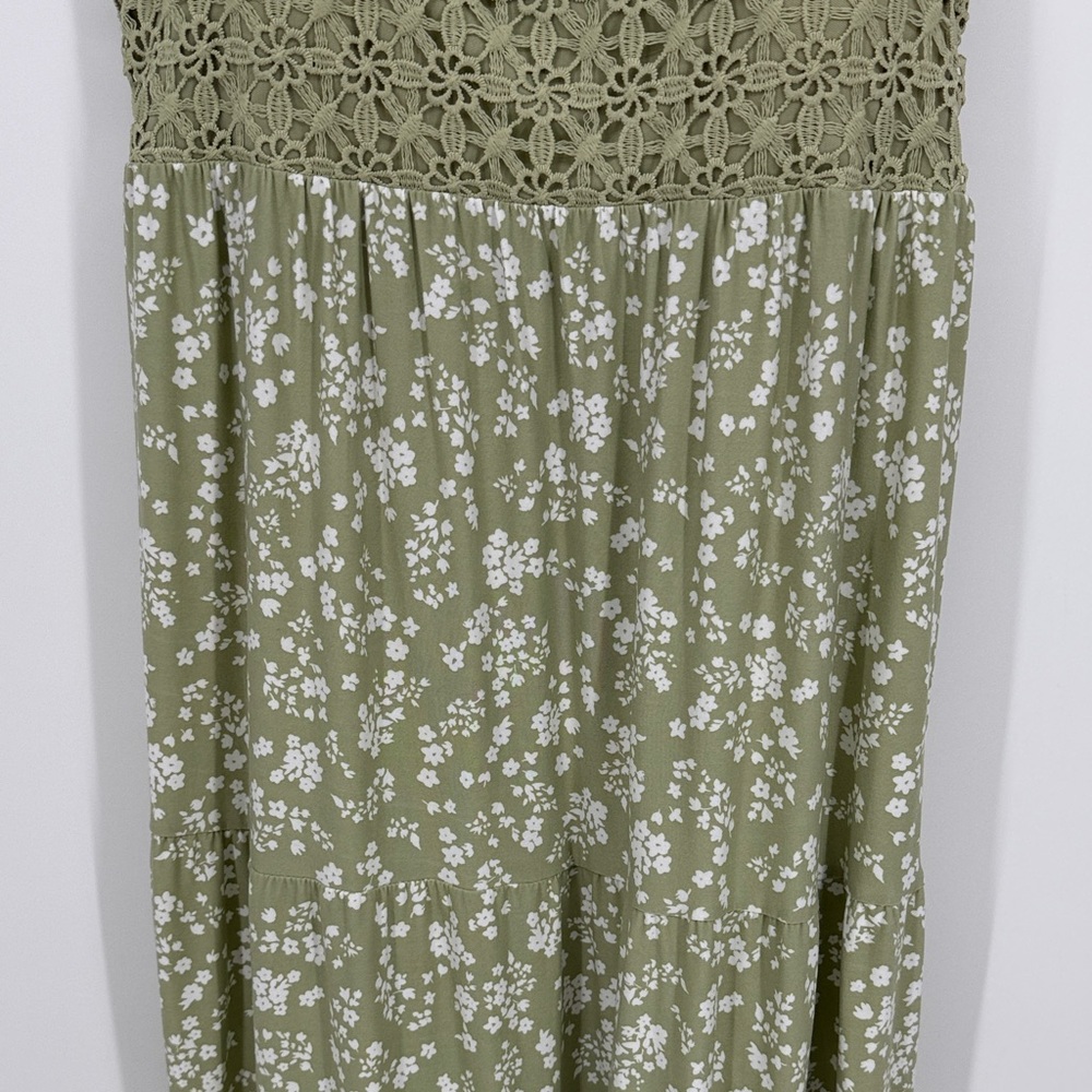 No Boudaries Crochet Lace Floral Green Maxi Dress size XL - Picture 5 of 8